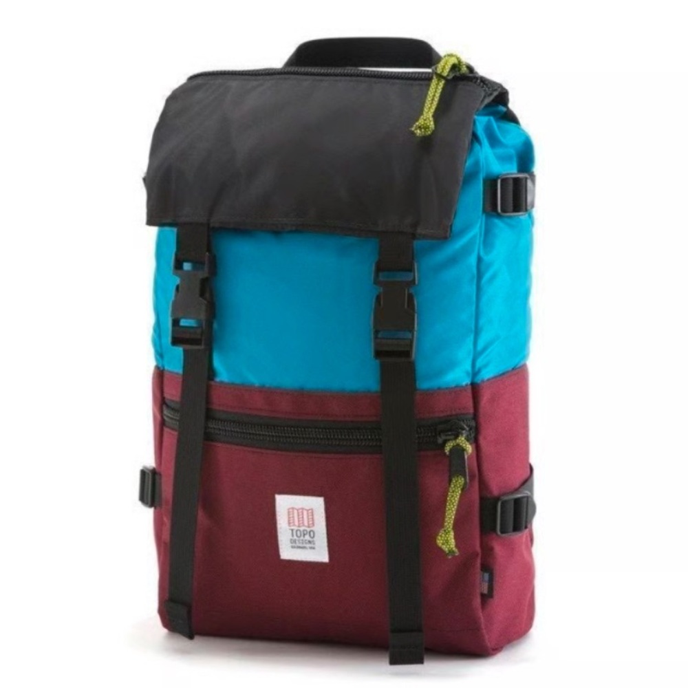 Topo Designs Black, Blue, and Red Backpack